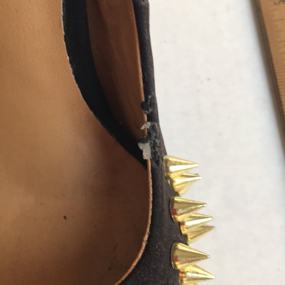 Penny Sue Black Faux Suede Shoe with Gold Spikes & Metallic 4.5 inch Heel - Picture 10 of 13